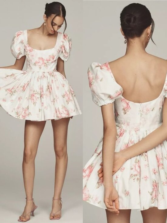 Selkie Dresses & Skirts - NEW NWT Selkie Sofia Puff Sleeve Sweetheart Mini Babydoll Dress Morning Roses